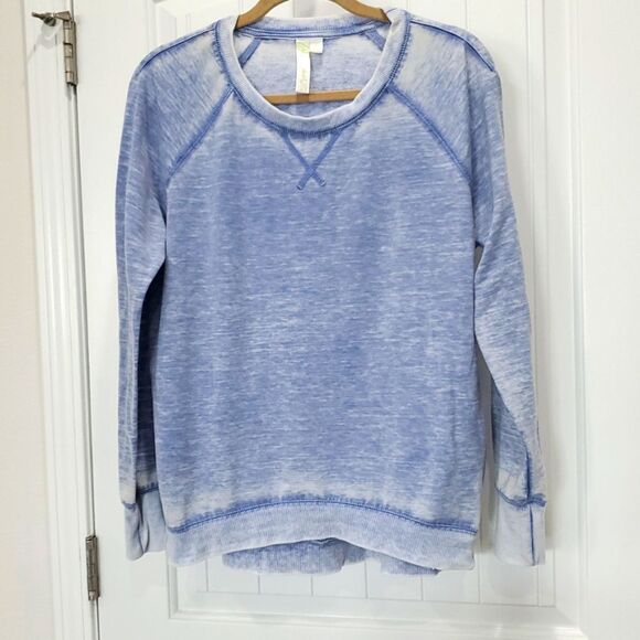 GreenTea Womans Blue/White Distressed Pull Over Sweatshirt, Size LARGE - Picture 1 of 5